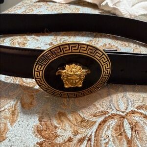 Authentic Versace Black Leather Belt with Gold Medusa Buckle size 95